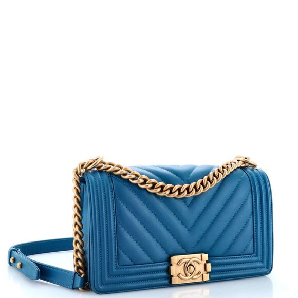 Chanel Boy Flap Bag Chevron Lambskin Old Medium Blue - Picture 3 of 8